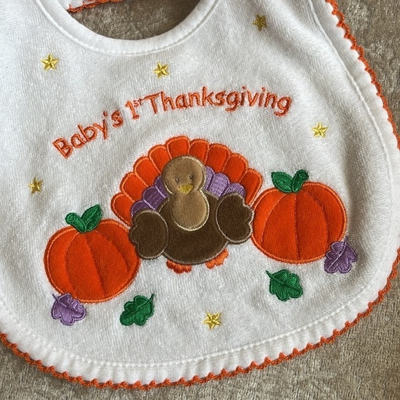 Brand New Set of 2 Cloth Baby Bibs Orange Halloween Thanksgiving Turkey Pumpkin - Picture 10 of 14